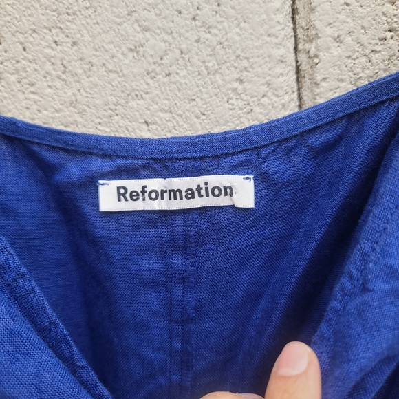 Reformation | Court Linen Midi Wrap Dress Royal Blue Size Small - Picture 3 of 7